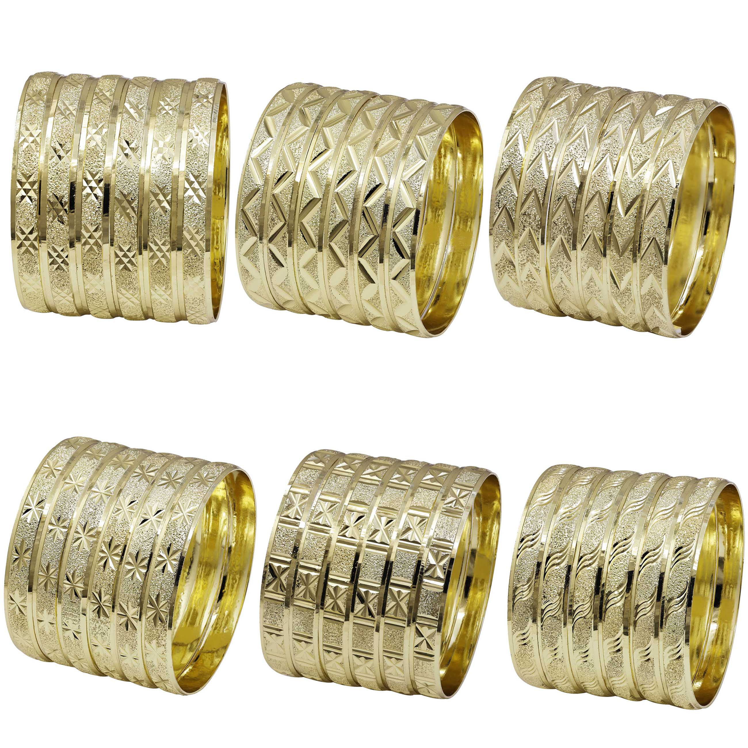 Gold Plated Bangle Set | Mix Design 18K Gold Plated Textured Design 10MM Bangles