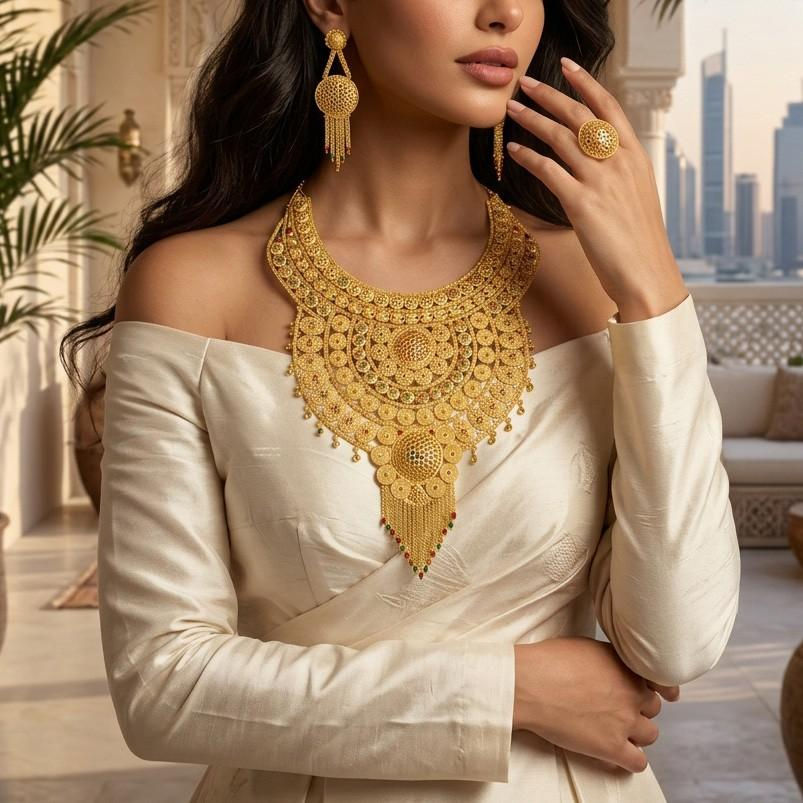 Thumbnail: Long Forming Necklace | 14K18K24K Micron Gold Filled Heavy Bridal Jewellery Set