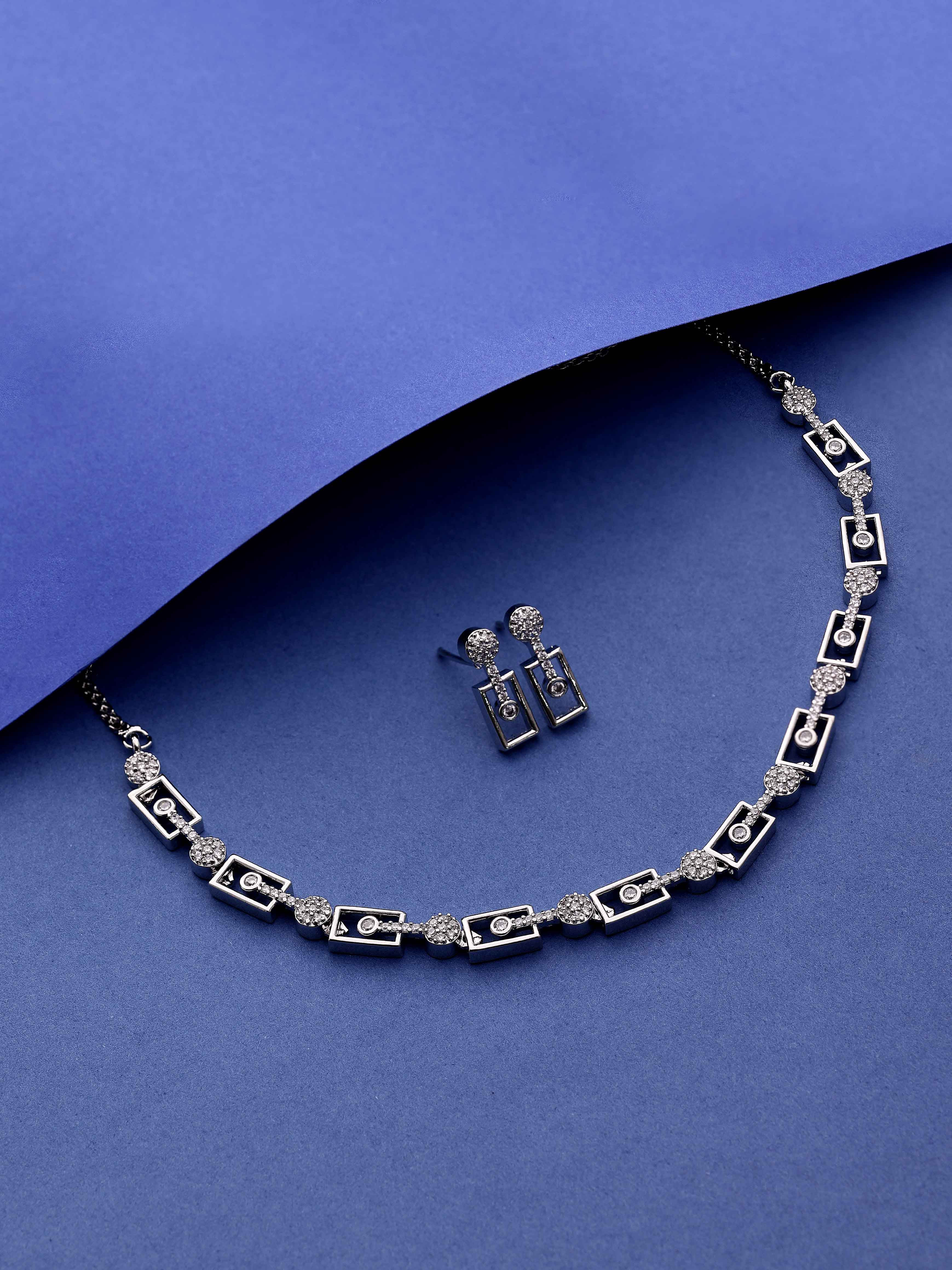 Western Ad Necklace Set | American Diamond | Silver Necklace set | Party wear |