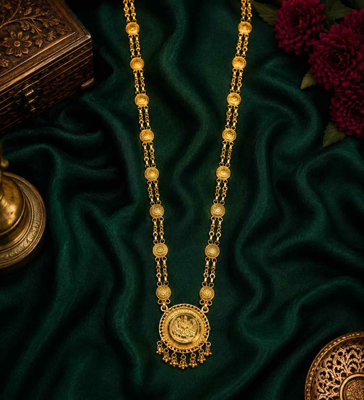 Long Forming Necklace | 14K18K24K Gold Plated Lakshmi Coin Pendant Mala Necklace
