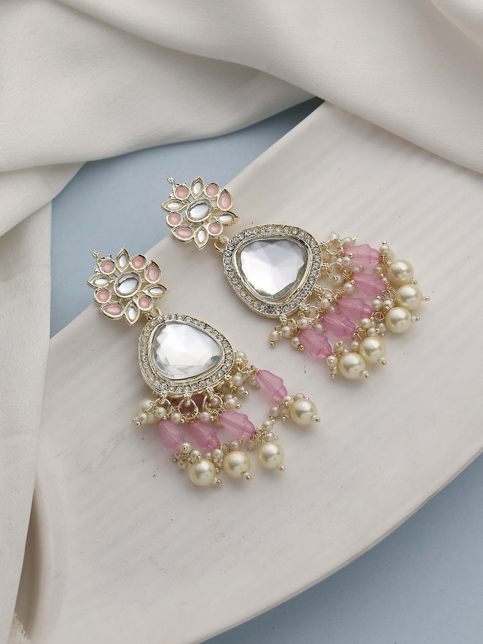 الصورة المصغرة: Kundan Earring | Wedding Earring | Floral Charm Kundan Earrings | Traditional