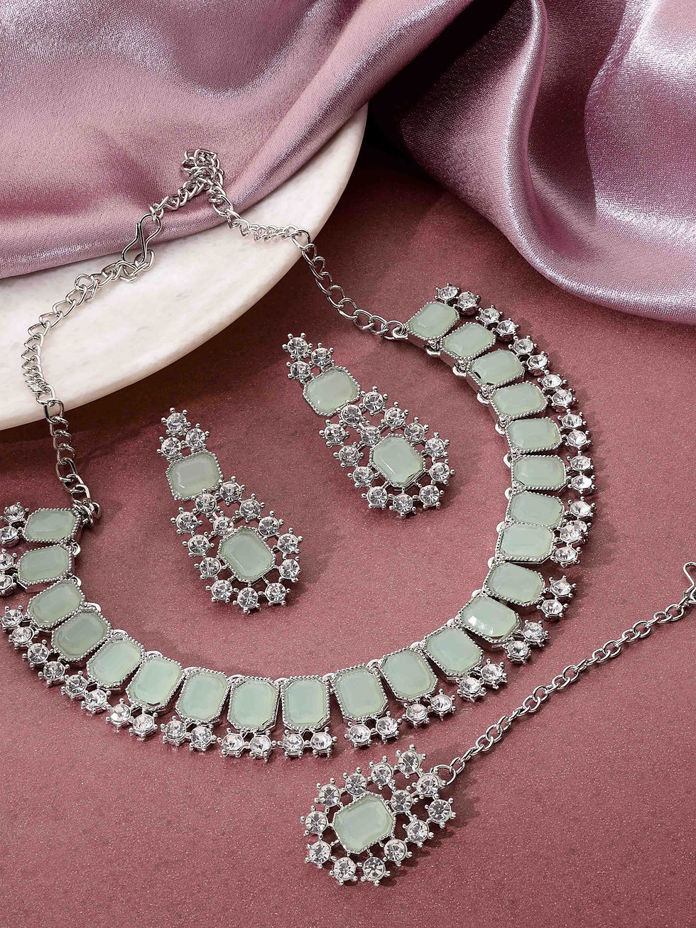 थंबनेल: Stone Necklace| Colorstone Necklace| Silver Necklace set| Necklace set for Women