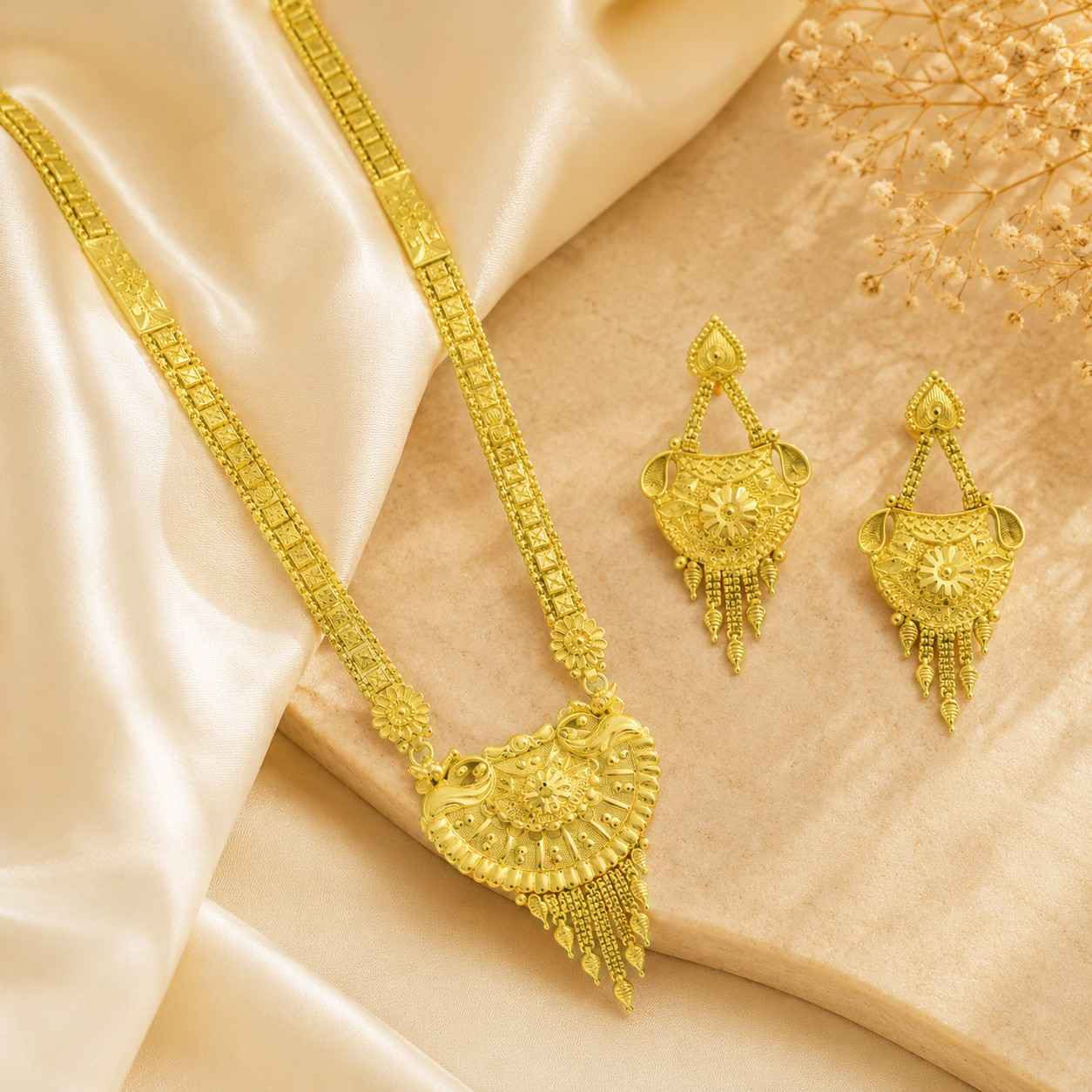 Long Forming Necklace | 14K18K24K Micron Gold Plated Long Wedding Jewellery Set