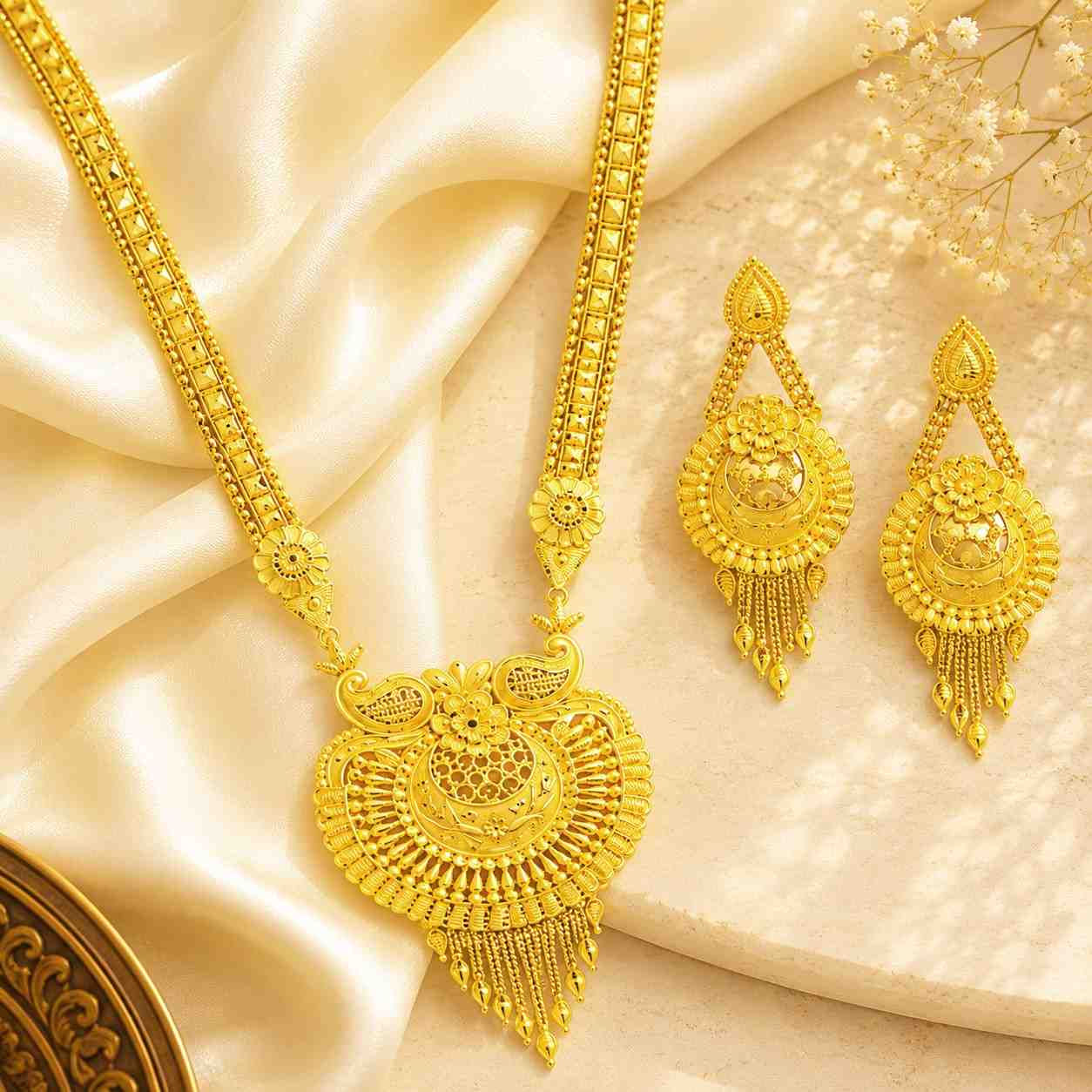 Long Forming Necklace| 14K18K24K Micron Gold Traditional Design Bridal Jewellery