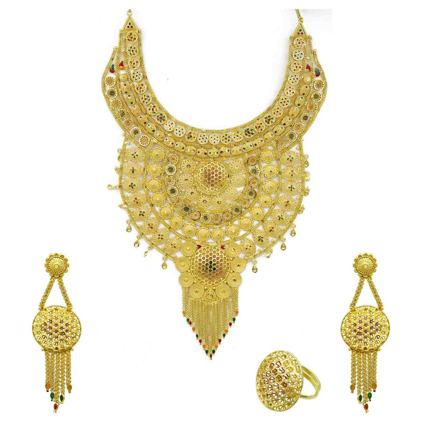 Long Forming Necklace | 14K18K24K Micron Gold Filled Heavy Bridal Jewellery Set