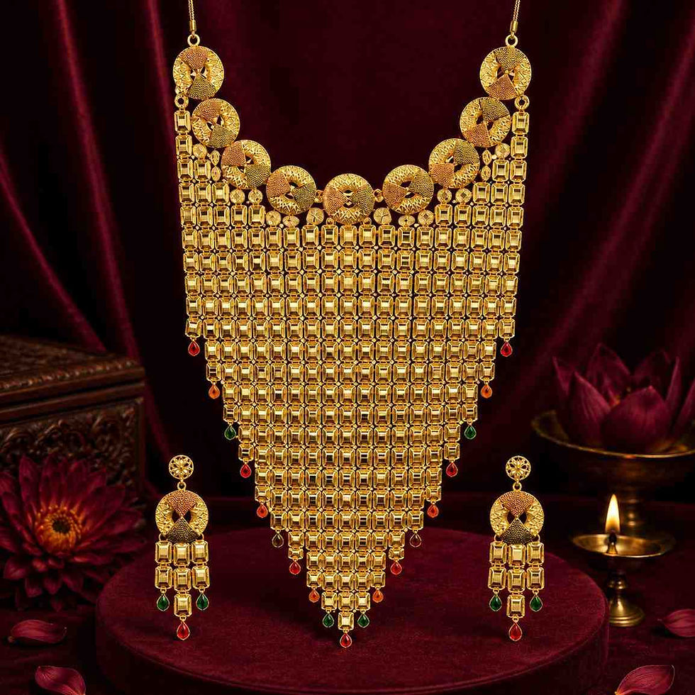 Thumbnail: Long Forming Necklace | 14K 18K 24K Micron Gold Bridal Dubai Style Necklace Set