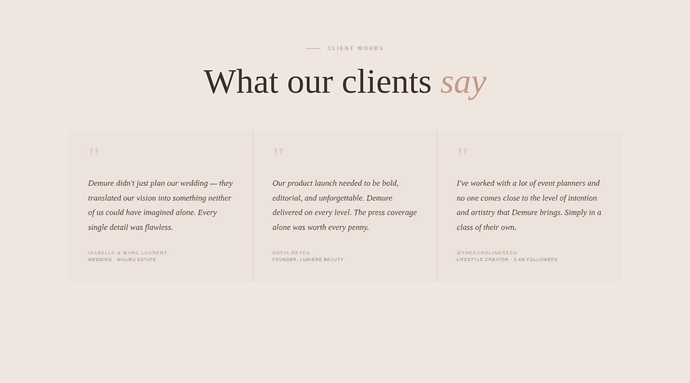What our clients say – testimonials from Demure Events clients