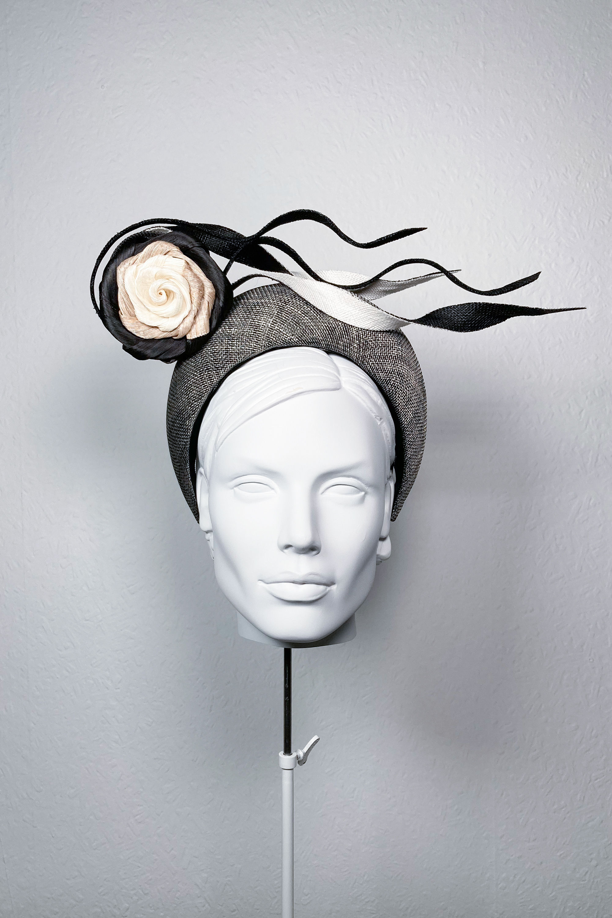 Celine sinamay bandeau headband hat with silk abaca roses and twists - front view