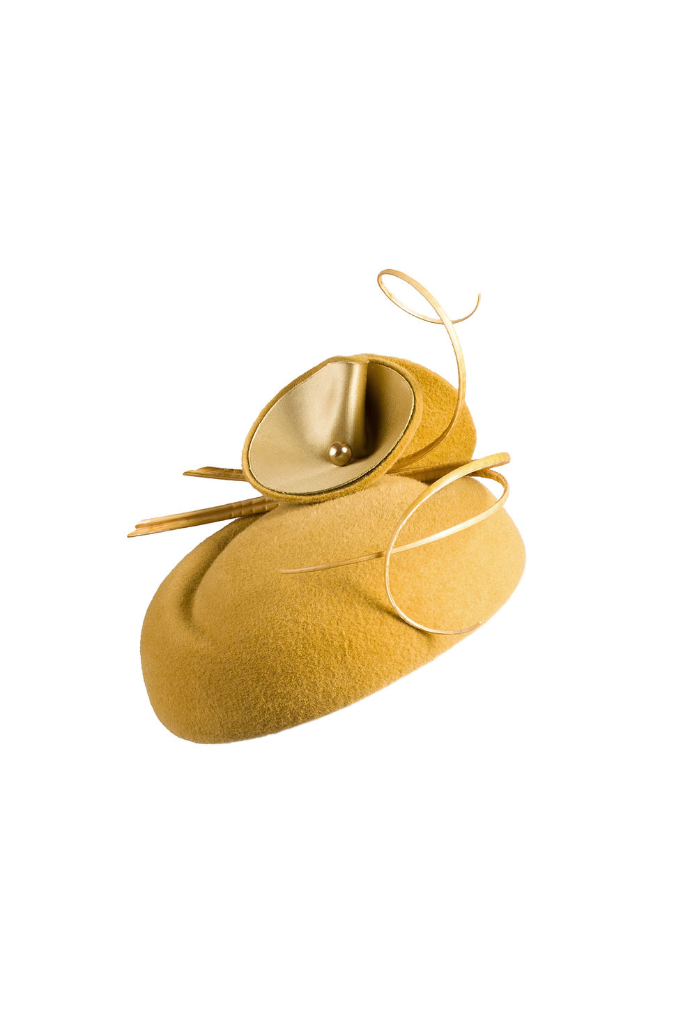 Thumbnail: Asagao felt pillbox hat with felt abstract flowers with pearl centres and curled quills
