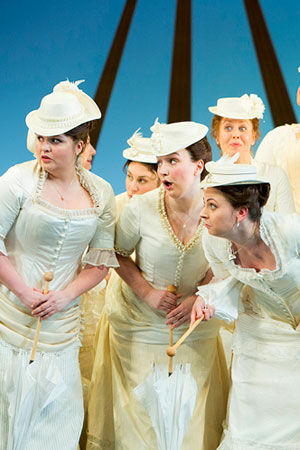 Scottish Opera - The Pirates of Penzance. Designer - Dick Bird. Ivory straw hats trimmed with ribbons for the ladies chorus, by Sally-Ann Provan 