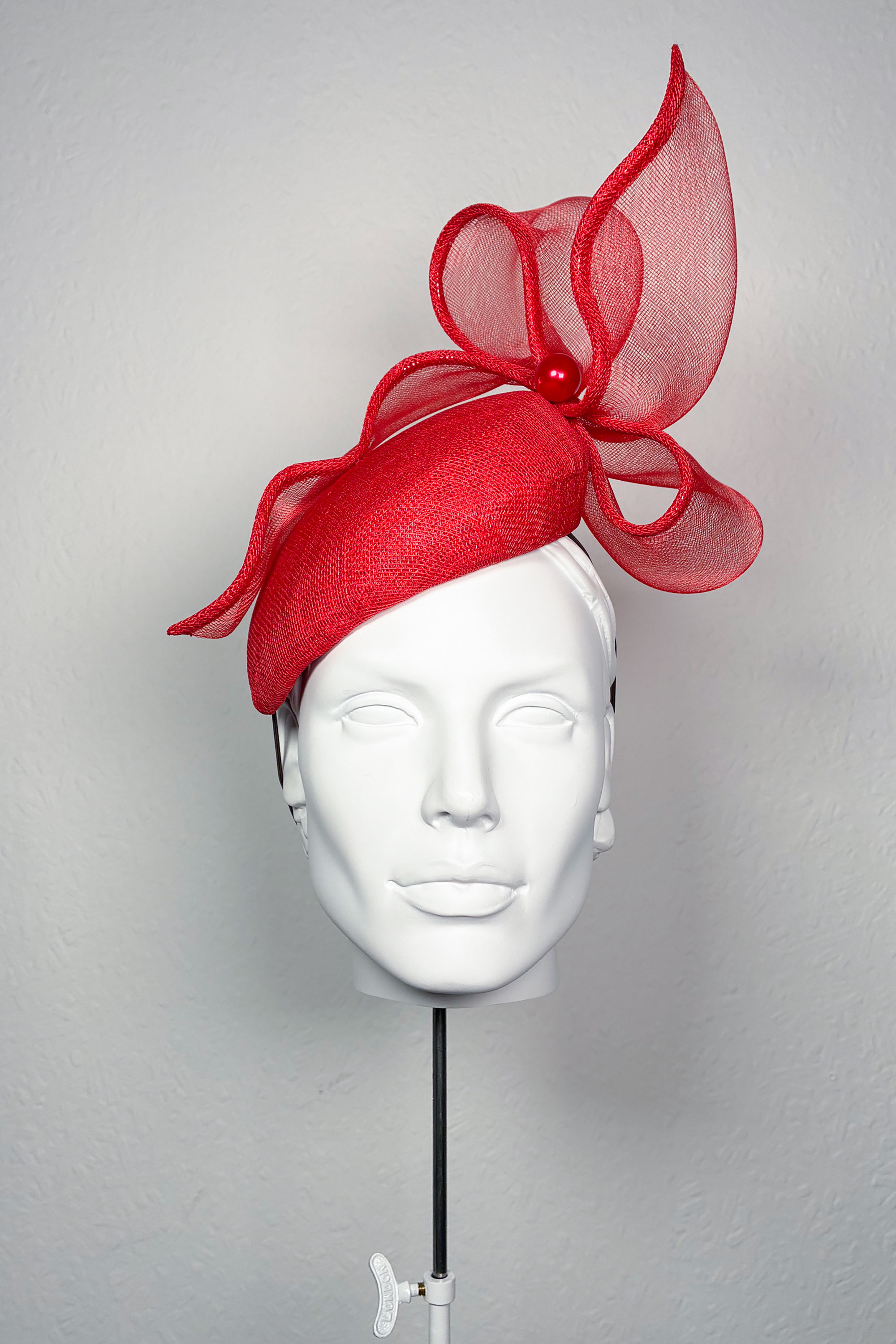 Sally-Ann Provan - Floella sinamay pillbox hat with large bow for Royal Ascot weddings and events - front view