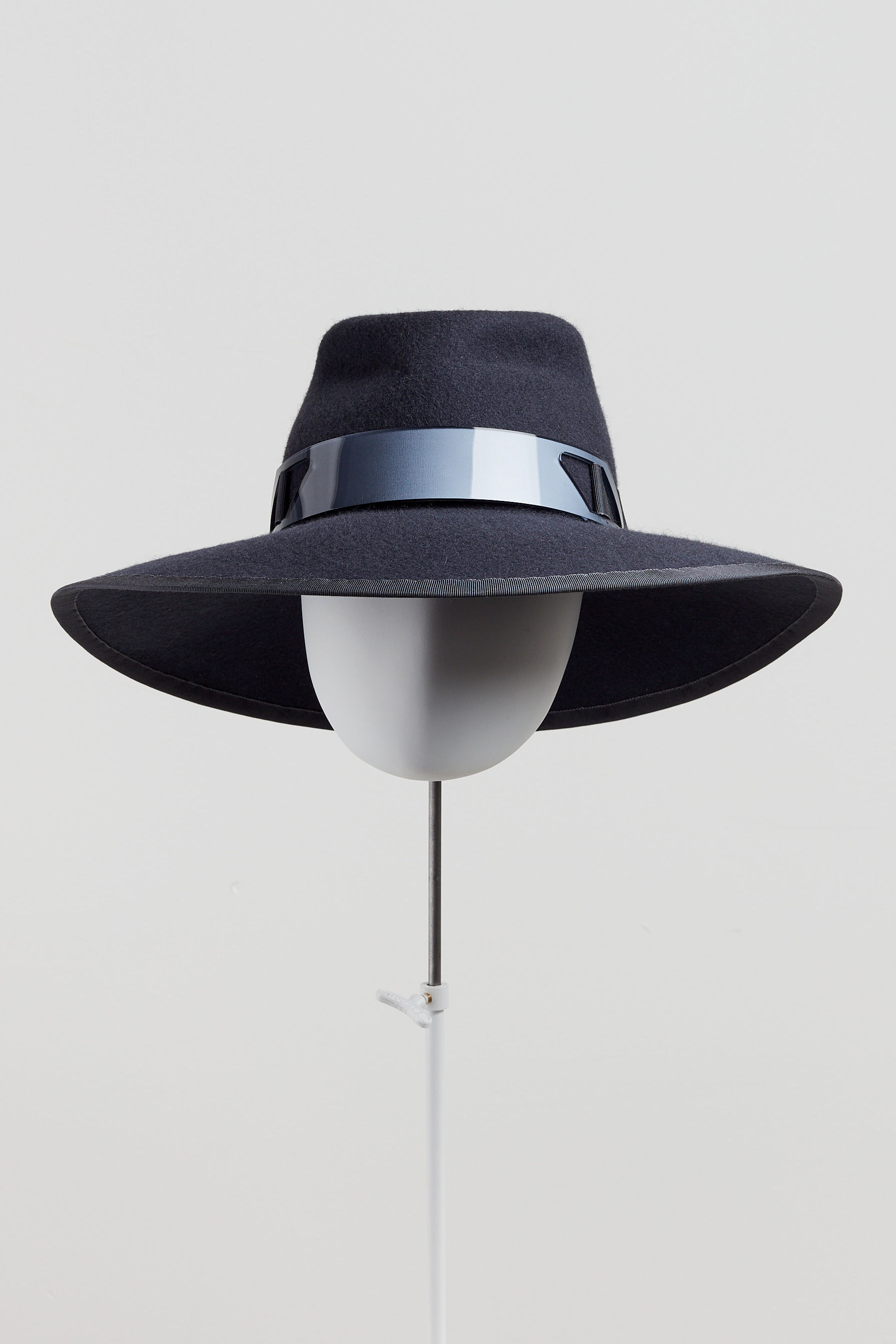 Sally-Ann Provan - Blair wool felt fedora hat with acrylic trim - slate grey - front view