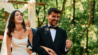 Happy couple celebrating their wedding