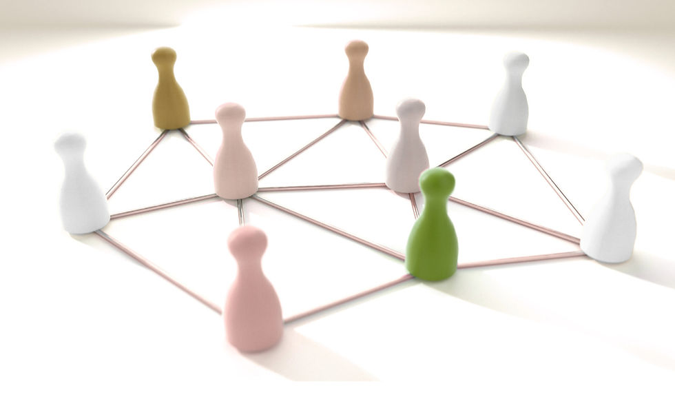 pegs with interconnected ties representing a network