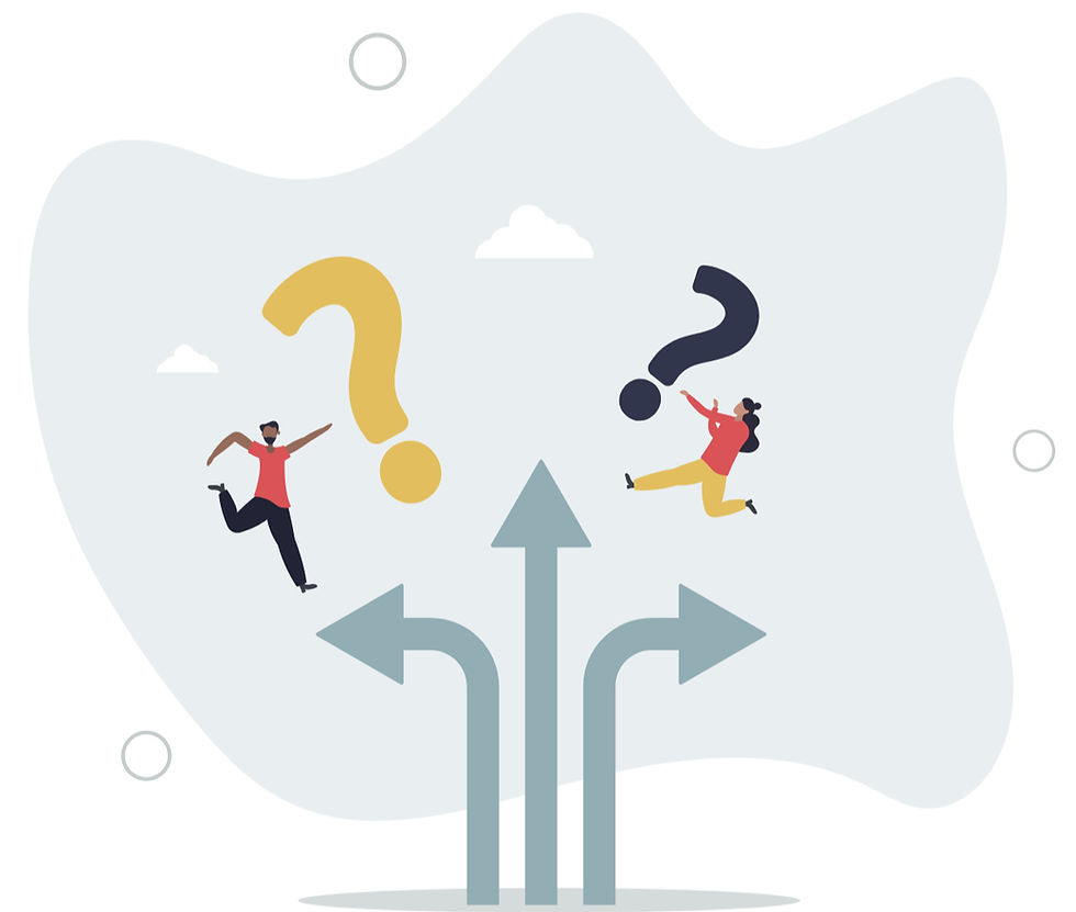 graphic of showing multiple paths and question marks to indicate confusion on direction to take.