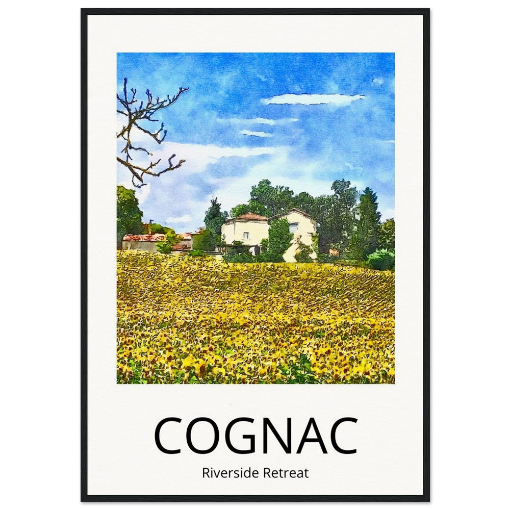 COGNAC TRAVEL POSTER SUNFLOWERS Museum-Quality Matte Paper Wooden Framed Poster