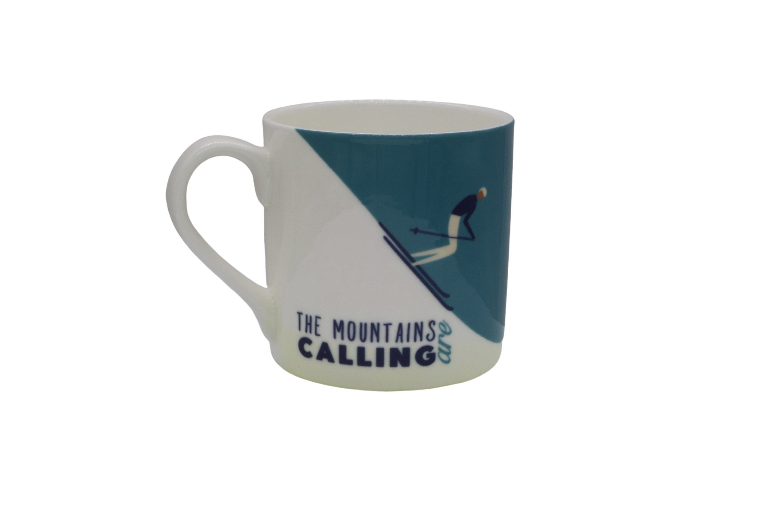 Snow Skiing Mug | The Mountains are Calling Bone China Mugs | Hand-printed Mug