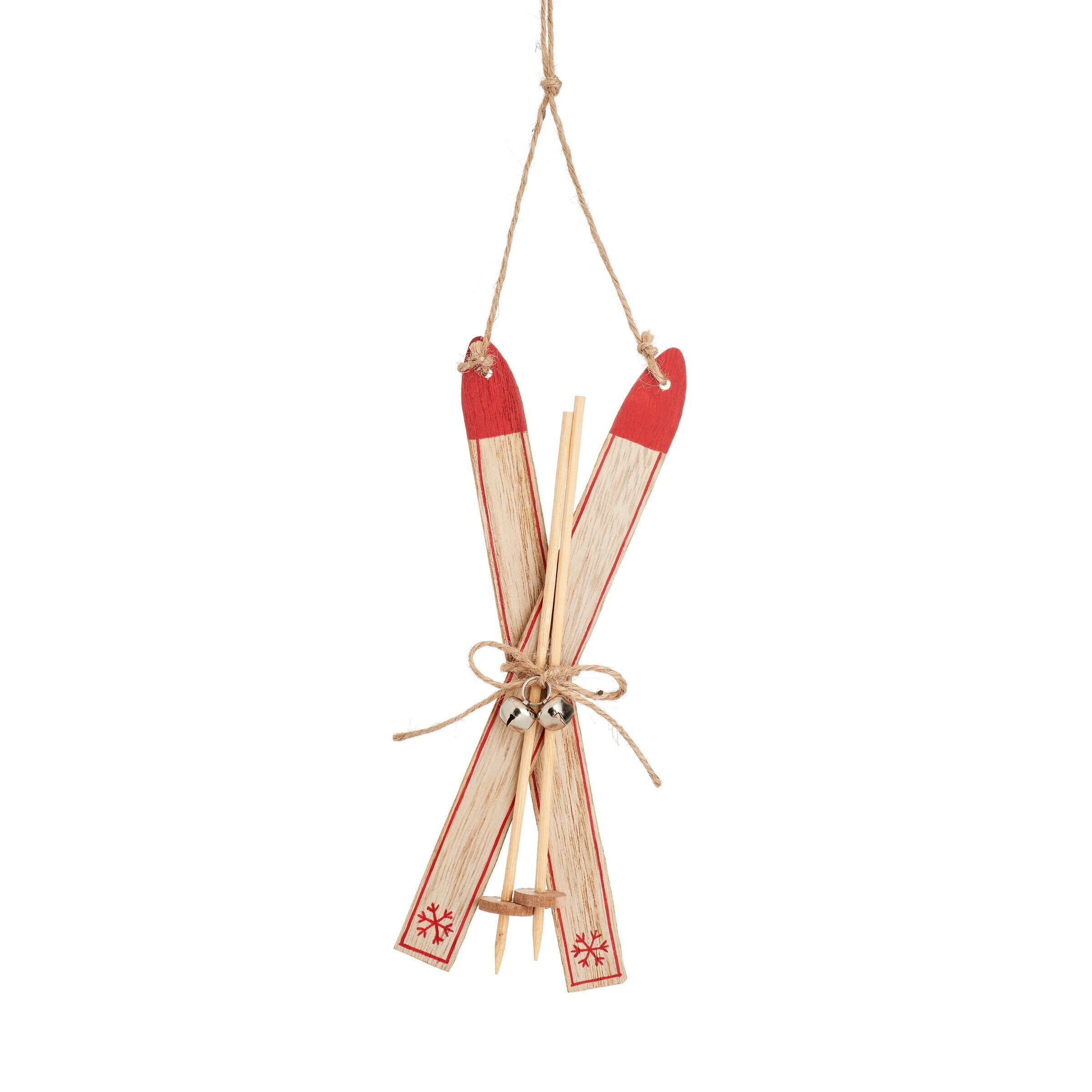 Skis and Poles Shaped Bauble Wooden Christmas Decoration Hanging For Xmas Tree