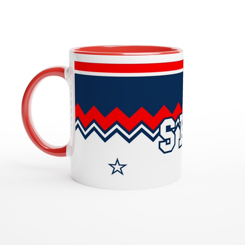 Ski Themed Mug Red and Blue: White11oz Ceramic Mug with Color Inside