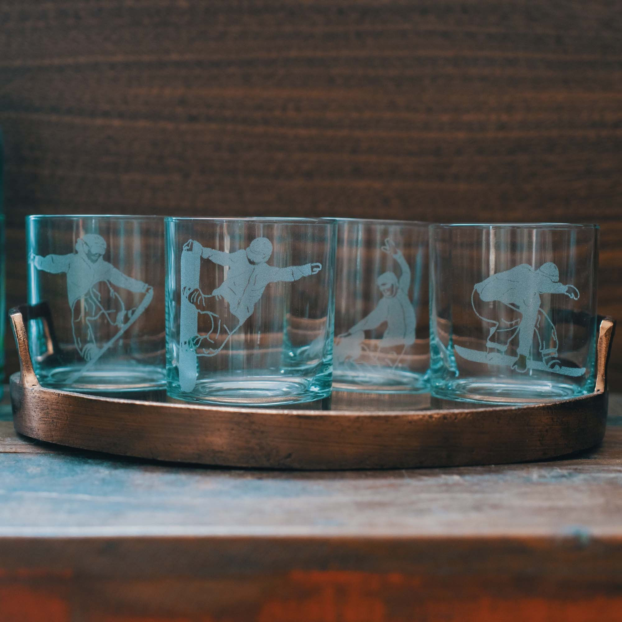 Snowboard Tricks Old Fashioned Glasses - Set of 4 | Personalized engraved cockt