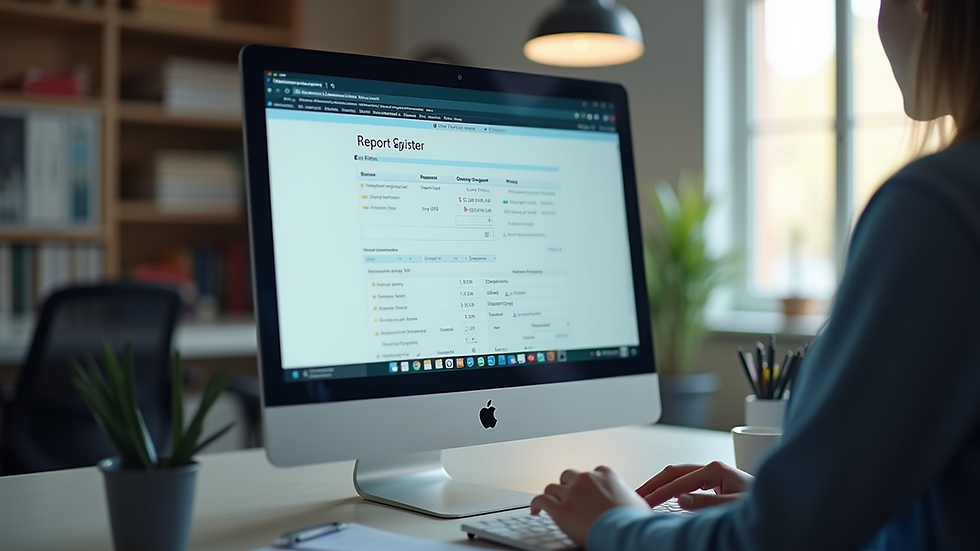 Eye-level view of a computer screen displaying a report form for online content