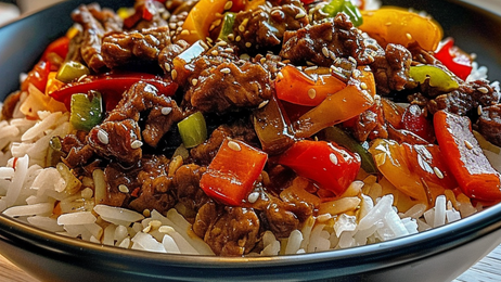 Beef and Pepper Rice Bowls