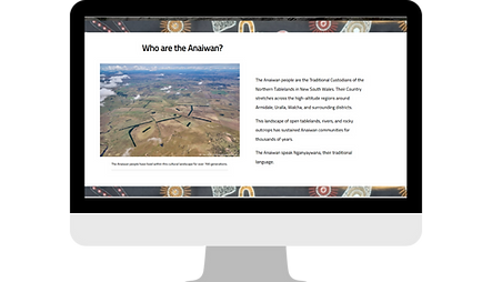 Module imagery: Section explaining who the Anaiwan people are with an aerial image of the landscape