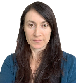 Jen Kozanic headshot. Long dark hair, hazel eyes and a blue top