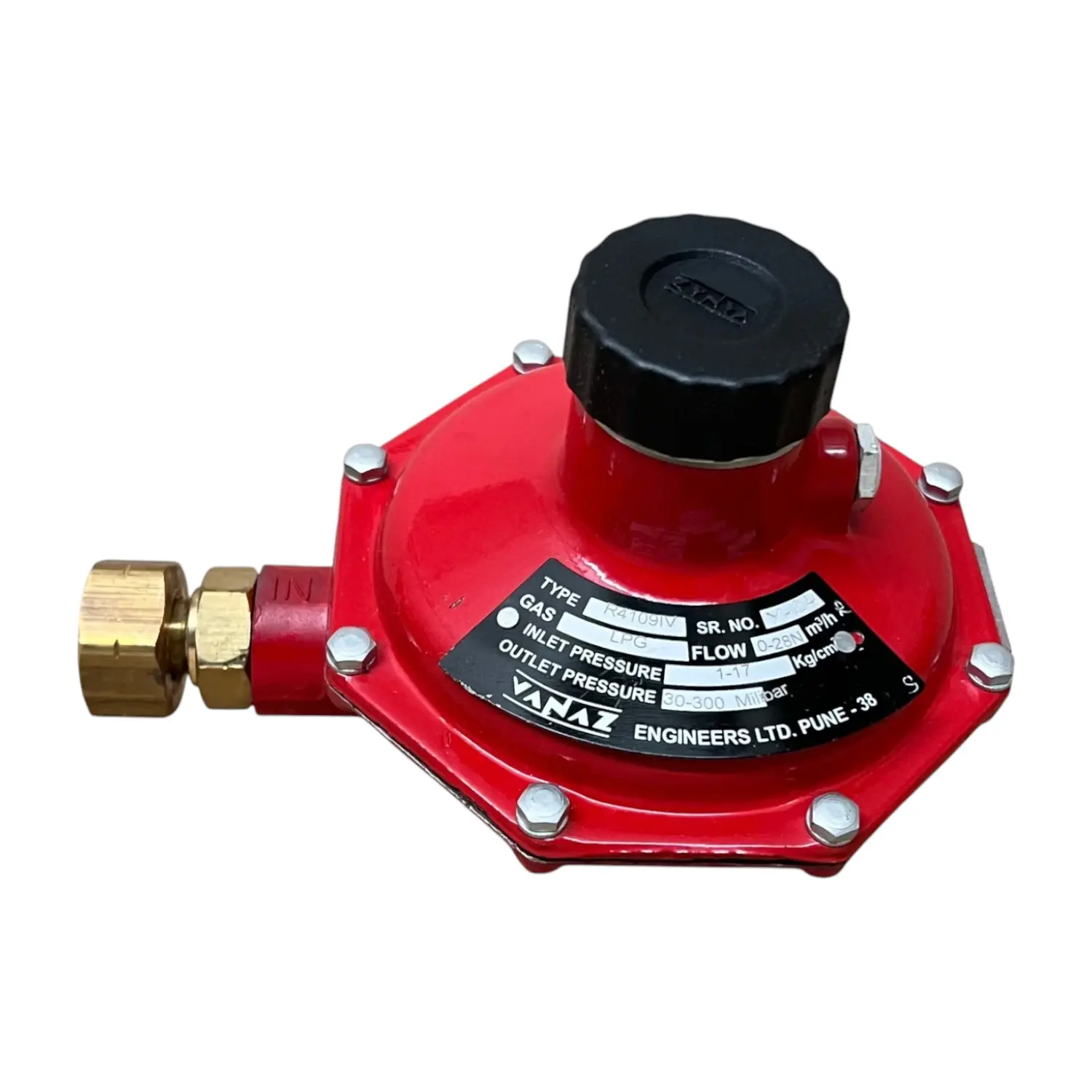 Vanaz R 4109IV label detailing 30 to 300 mbar outlet range.