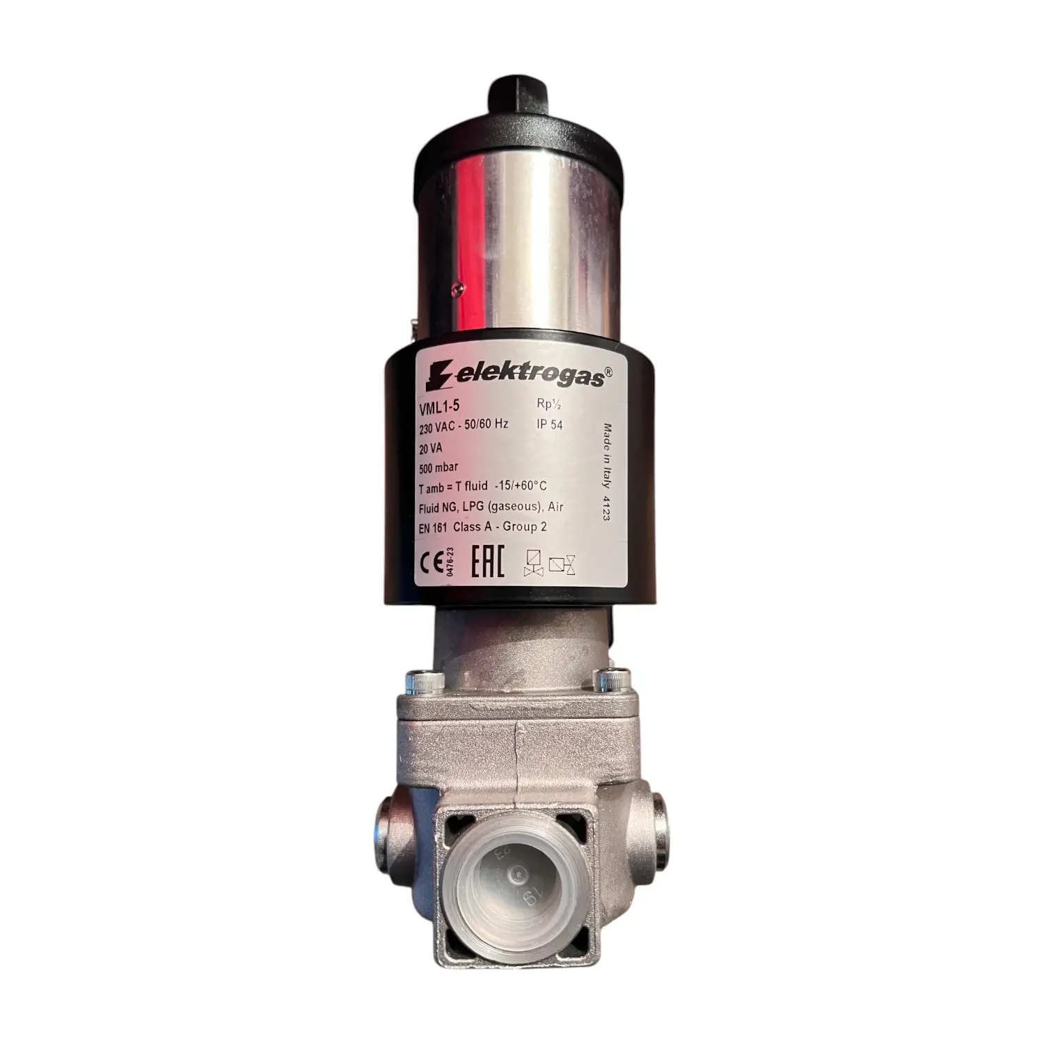 Elektrogas VML 1-5 compact slow-opening gas safety solenoid shutoff valve.
