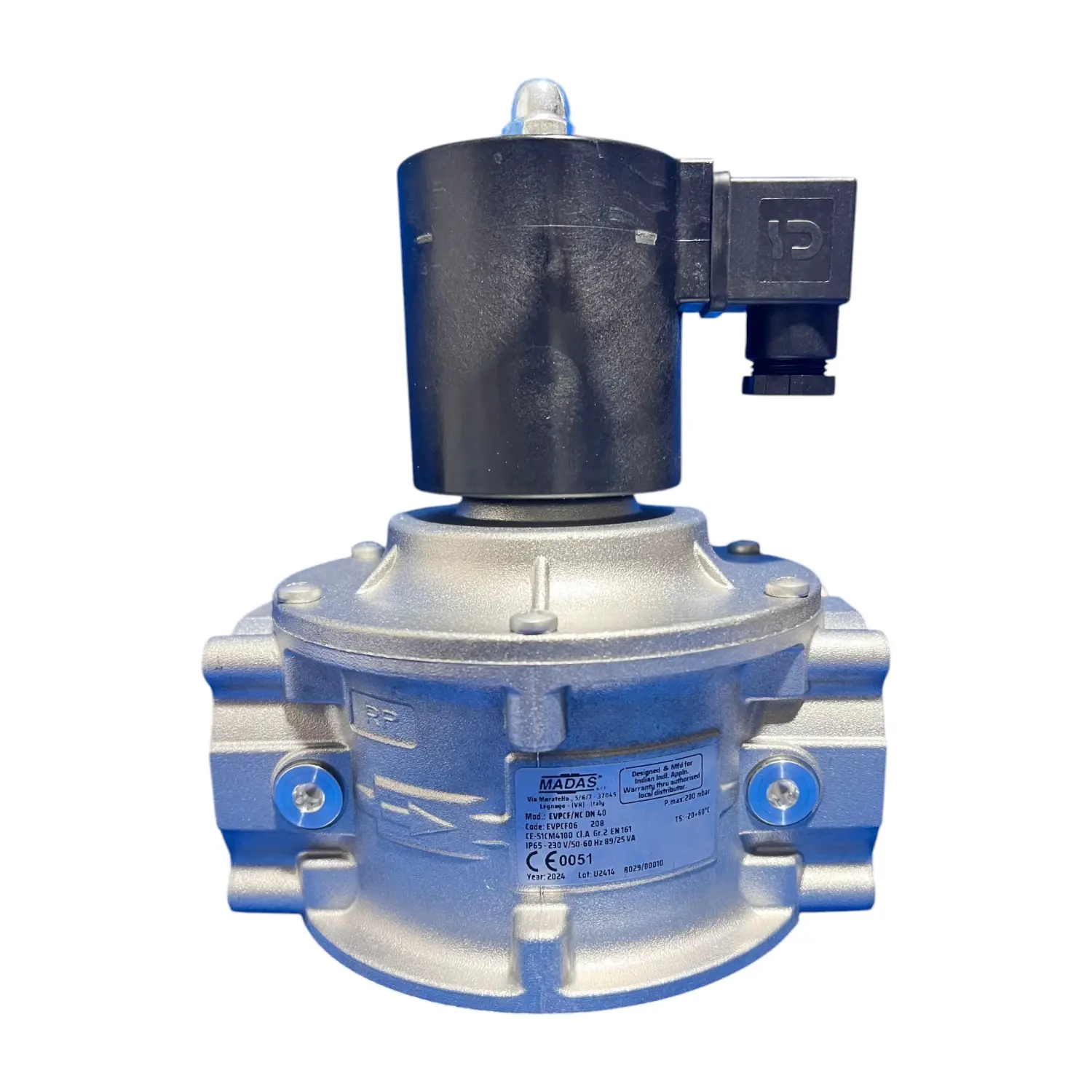 Madas EVPCF/NC DN 40 gas solenoid valve assembly.