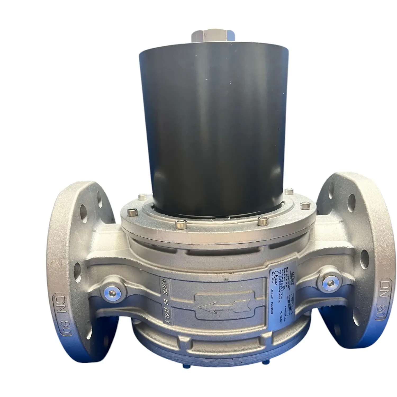 Madas EVP/NC DN 80 industrial gas solenoid shut-off valve.