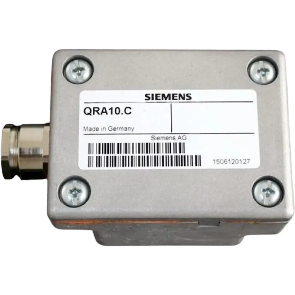 Siemens QRA10.C UV flame detector sensor with die-cast aluminium housing.