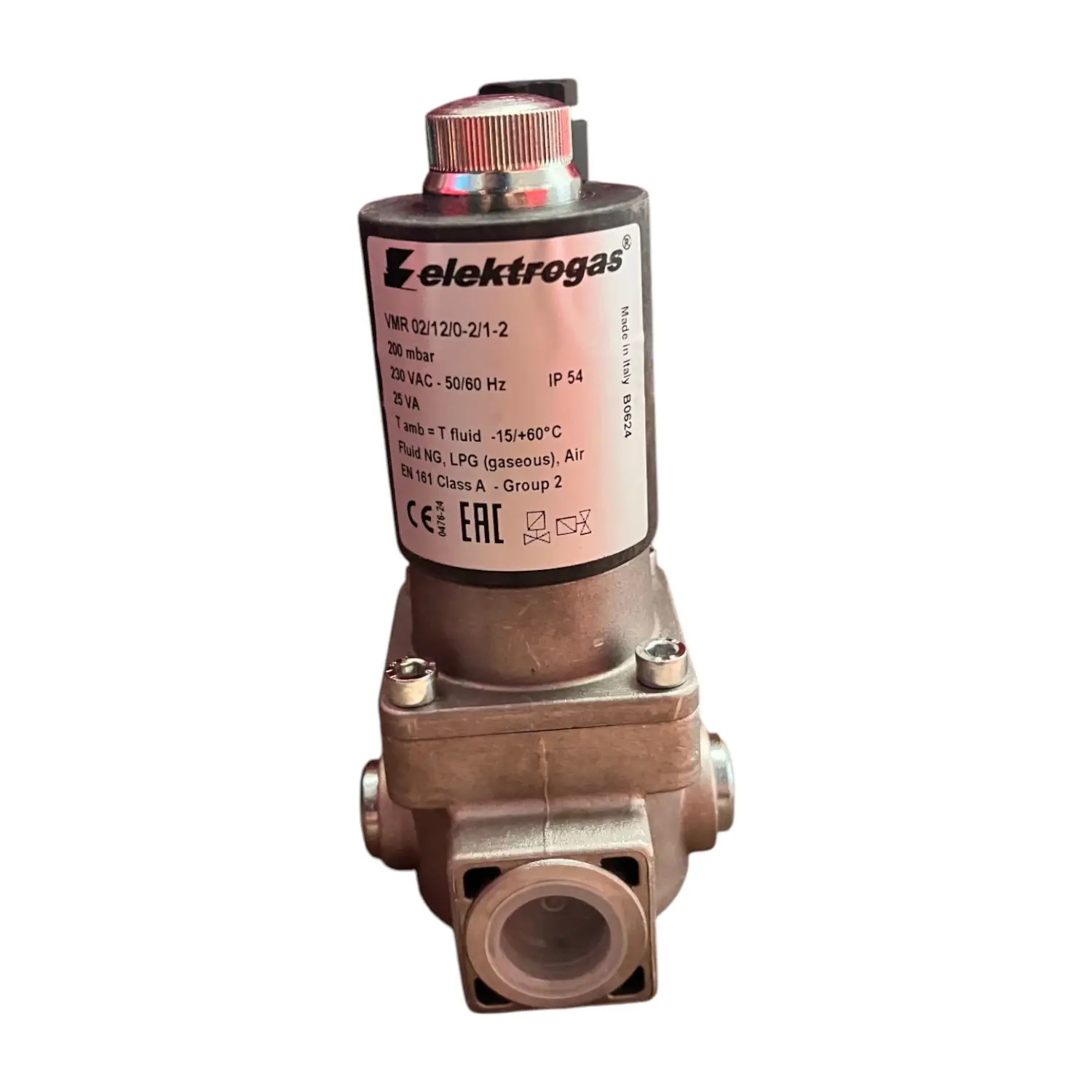 Elektrogas VMR 02/12 compact automatic gas control solenoid valve assembly.