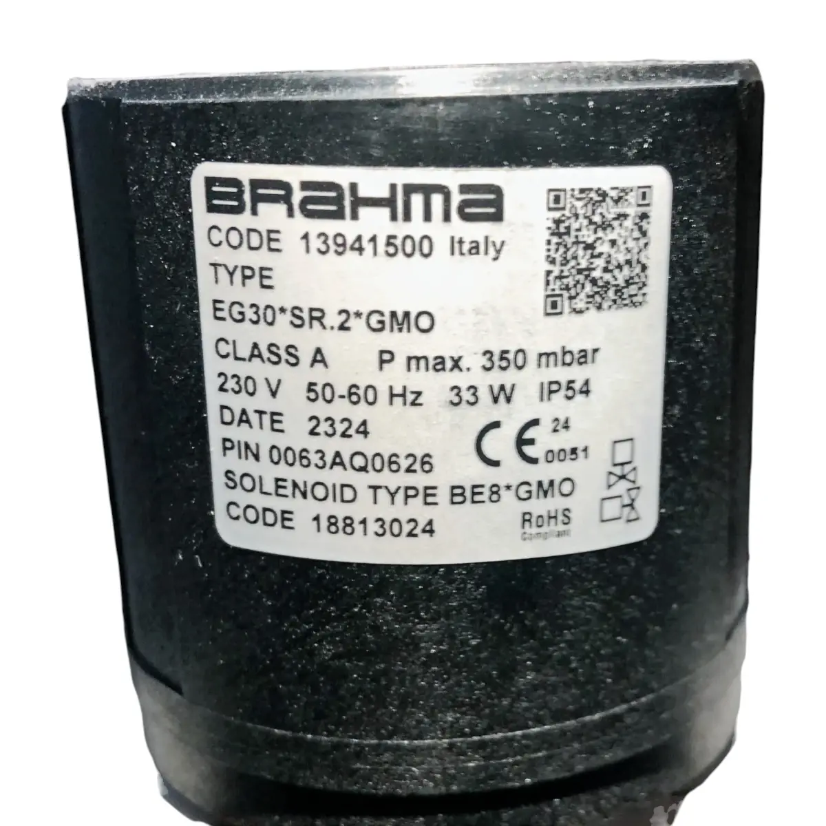 Brahma BE8 25/30 spare solenoid coil for EG30SR valve. Part 18813024.