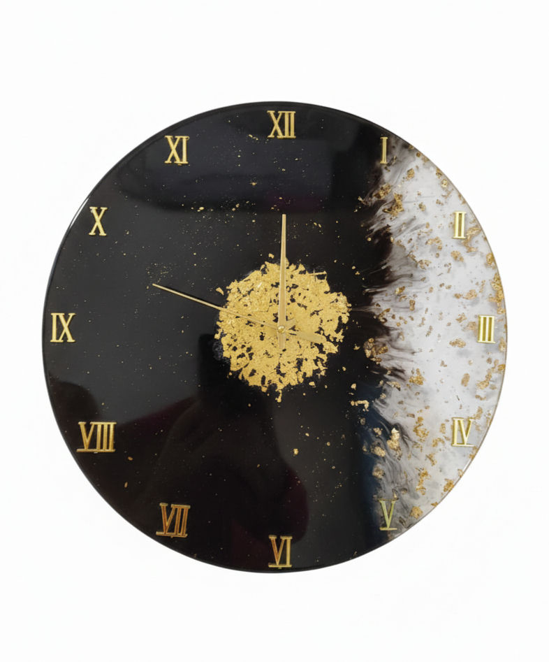 El Yapımı Altın İşlemeli Epoksi Duvar Saati