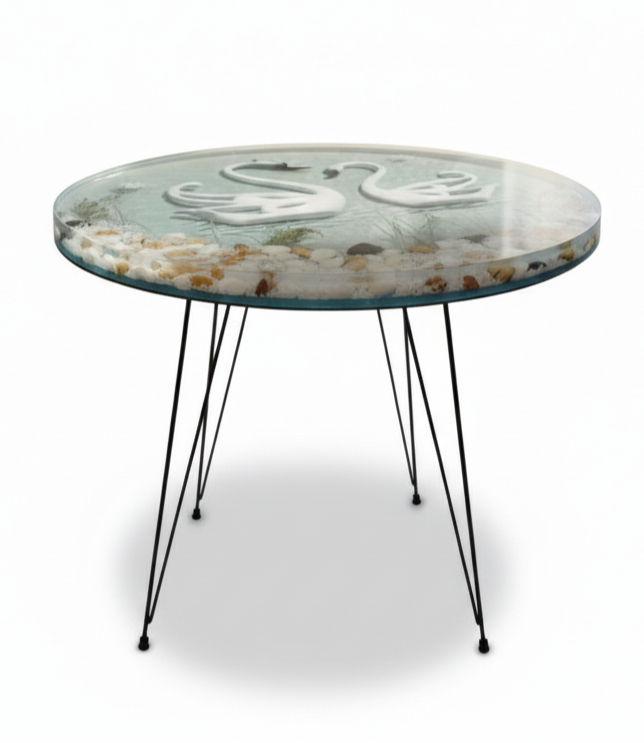 İki Kuğu Temalı Epoksi Sehpa