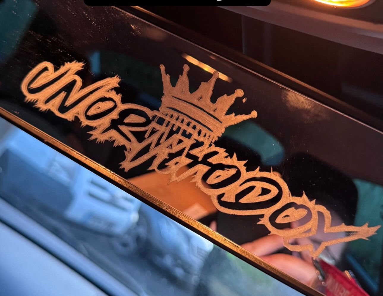 Unorthodox Etched Clip-On Rear View Mirror