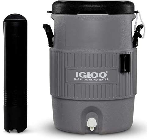 Igloo 5-gallon drinking water cooler with black accessory