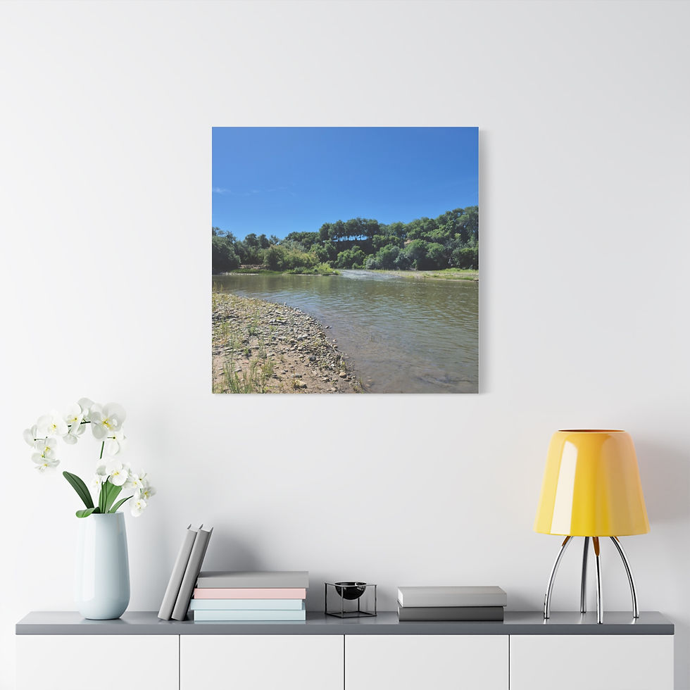 Thumbnail: Tranquil Riverbank Landscape Canvas — Sweet River Stretched Wall Art Series