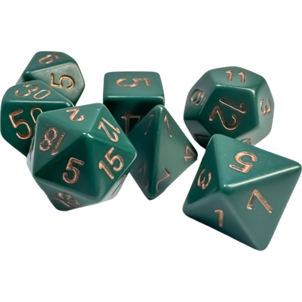 CHESSEX - Set de 7 dés - OPAQUE - Vert Gris/Or
