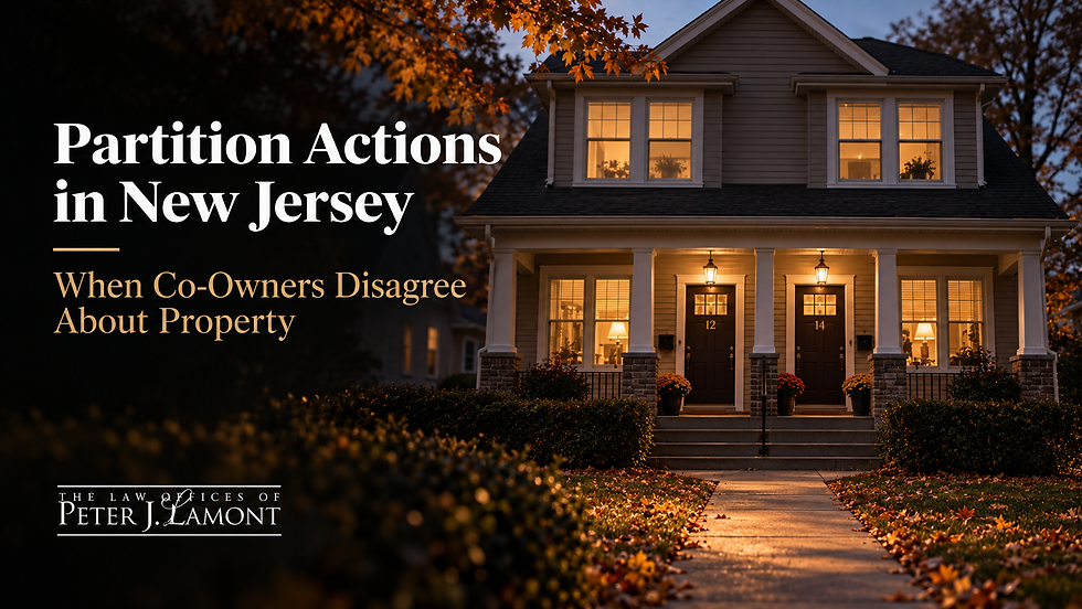 Partition actions in New Jersey banner with a two-family house and shared walkway