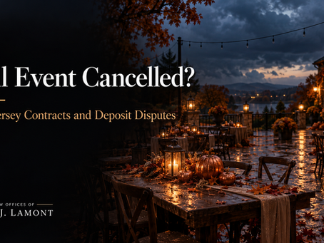 Cancelled fall event at a rain-soaked autumn venue, illustrating New Jersey contract and deposit disputes