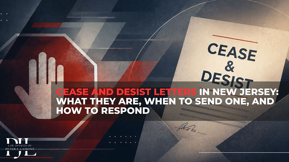 Cease and desist letter in New Jersey: Law Offices of Peter J. Lamont