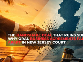 Cracked handshake over a New Jersey map symbolizing failed oral contracts and business agreements in New Jersey