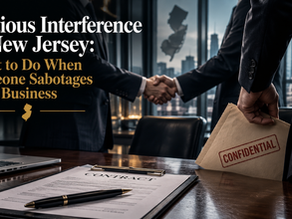 Business handshake behind a torn contract representing tortious interference in New Jersey