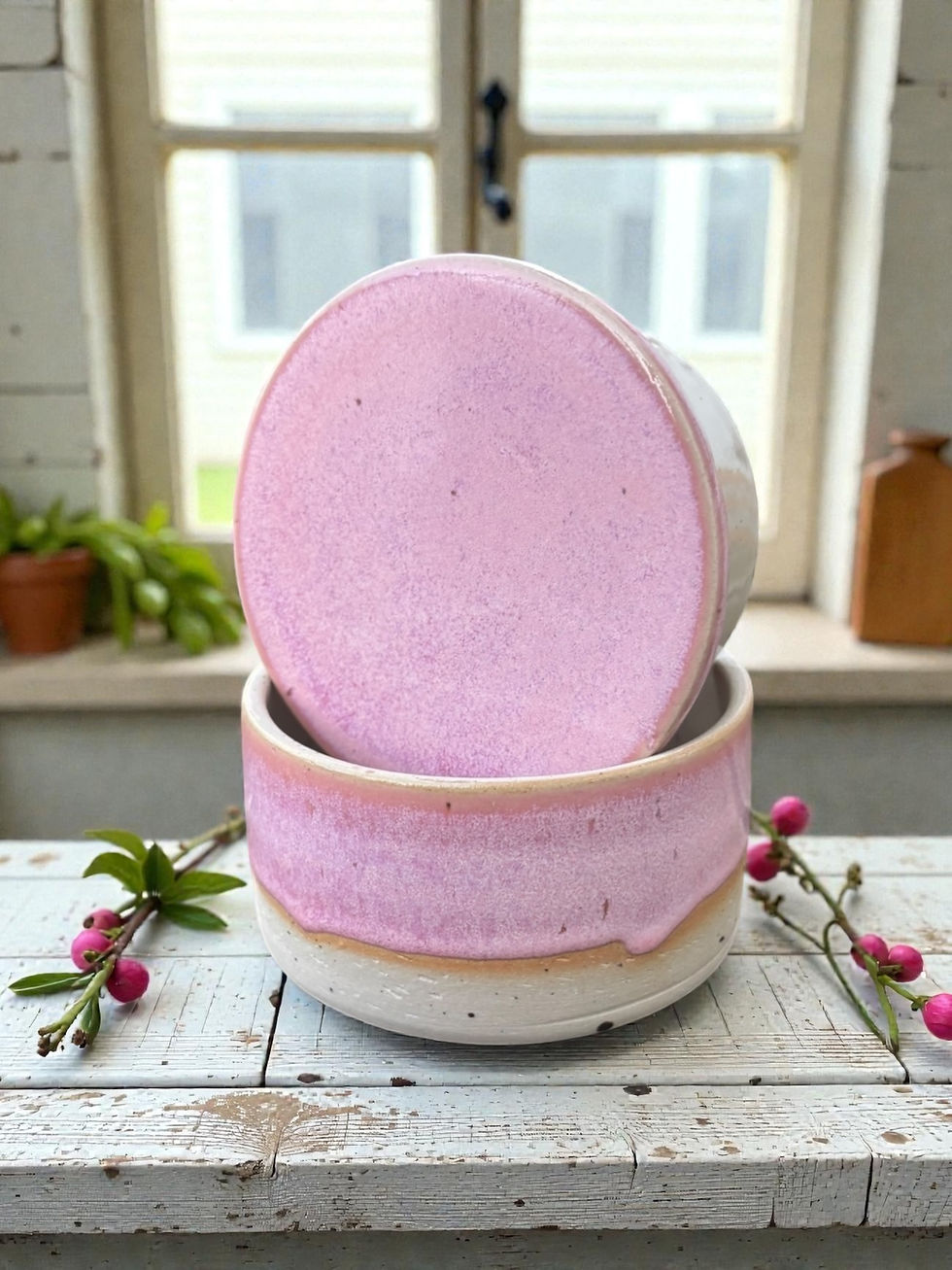 Miniaturbild: Butterdose mit Zart-Rosa-Glasur 