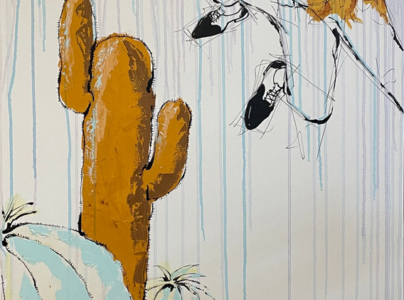 Jumping, oil, acrylic, watercolor and ink on canvas, 90x140 cm