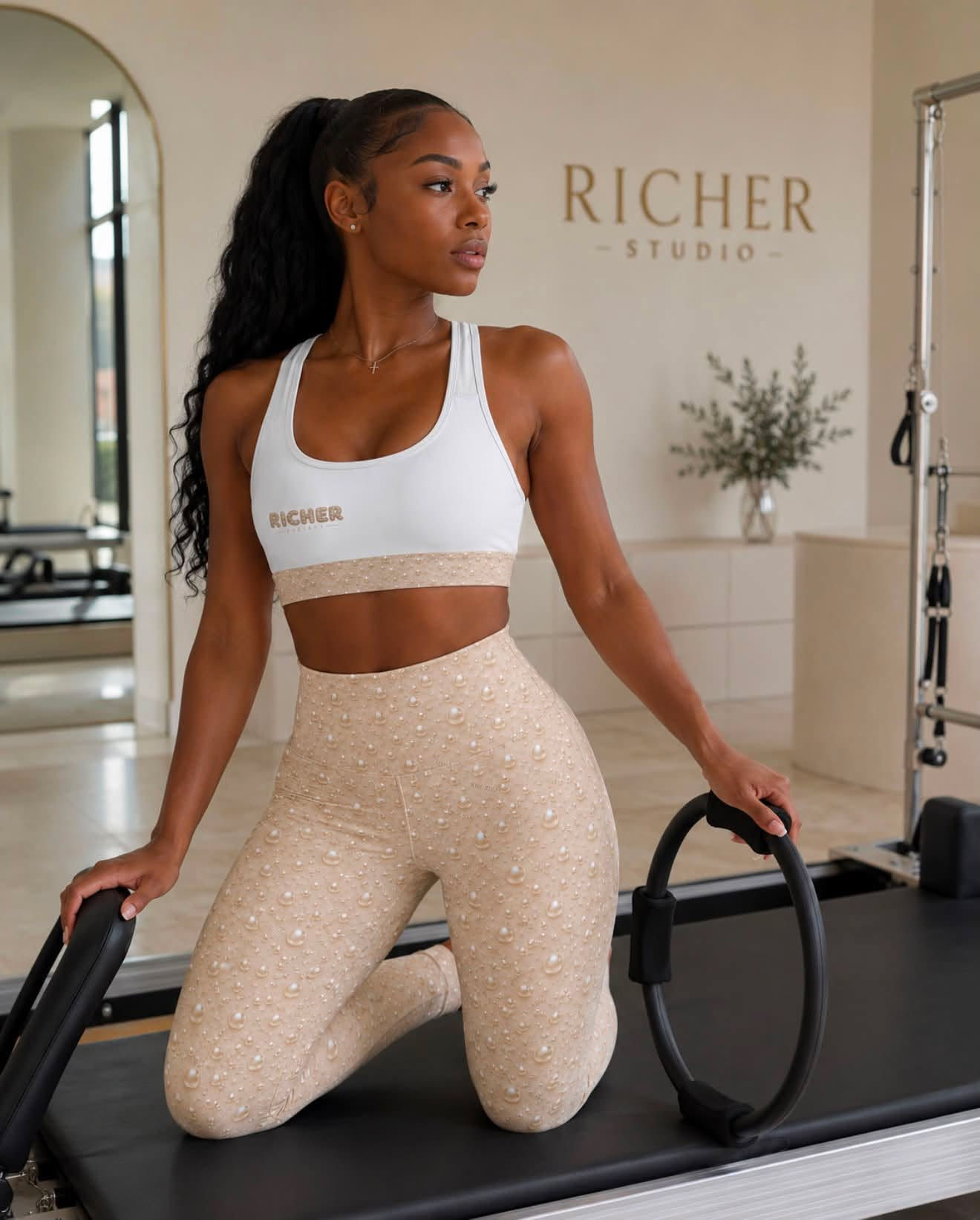 RICHER STUDIO Gilded Pearl Sports bra