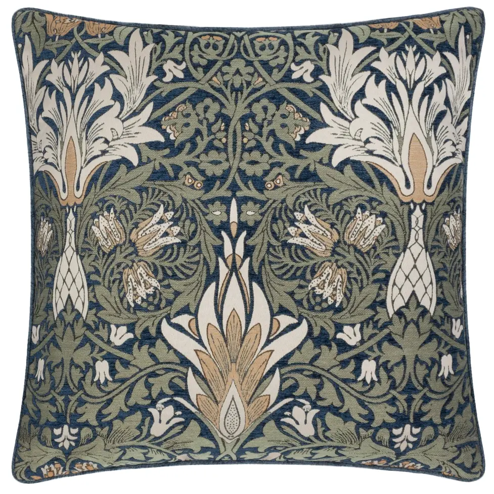 Riva Snakes Head Chenille Cushion Indigo/Leaf